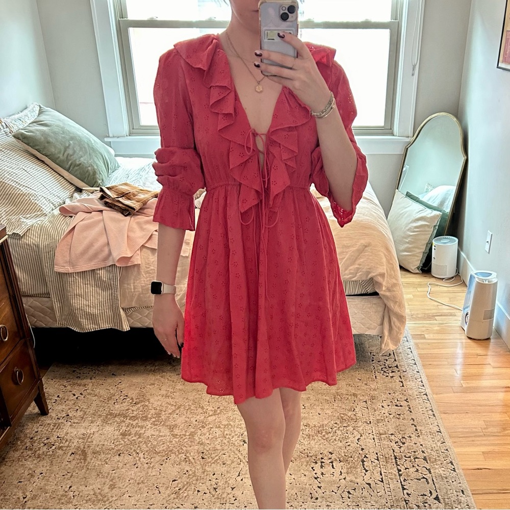 Neon rose dark pink ruffled eyelet dress